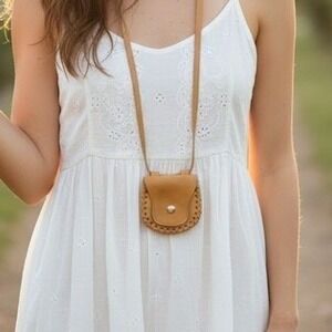 Vintage Tiny Handmade Genuine Leather Saddle Bag Coin Purse Snap Closure Strap